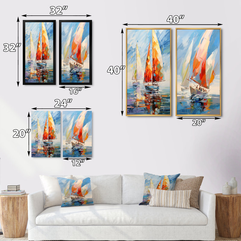 "Voiliers abstraits" - 2 pièces sur toile, H 40 po x l 40 po, Toile tendue