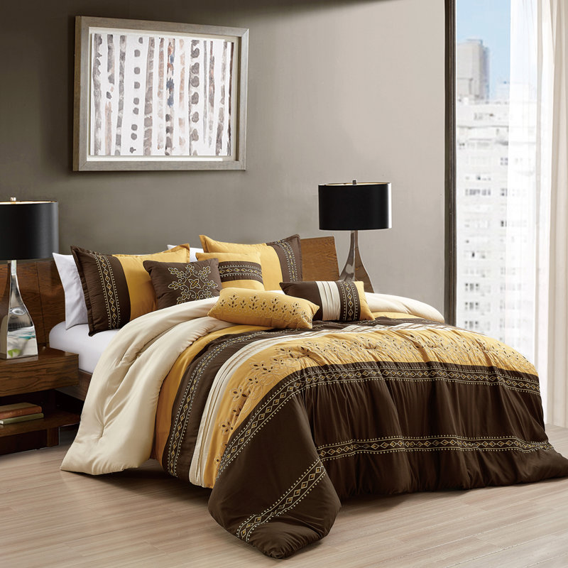 Naenia Luxury Comforter Set, Queen Comforter + 2 Shams + 4 Throw Pillows