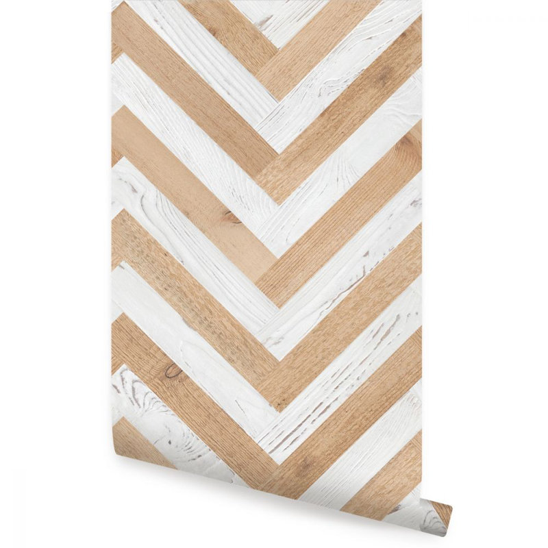 Carreau de papier peint autocollant texturé Shantel, L 2 pi x H 18 pi, Blanc / naturel clair