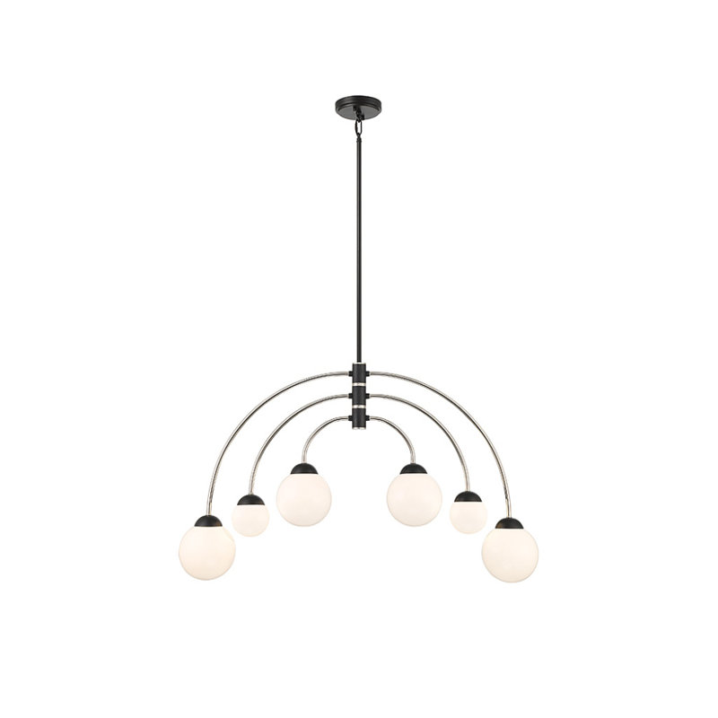 Matte Black and Frosted Glass 6-Light Adjustable Chandelier