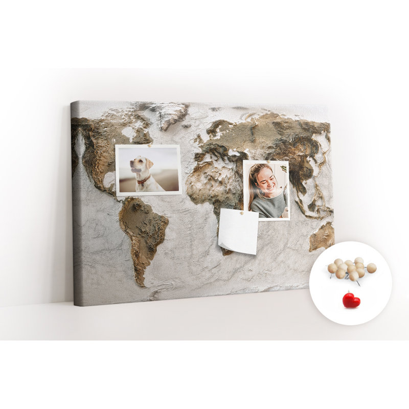 Wall Mounted cork board with print home decor message pin boards home office bulletin board ideas Old map