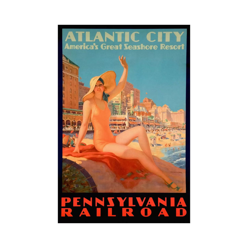 Atlantic City Bathing Pa Line by Vintage Apple Collection - Wrapped Canvas Print, 30.48 cm H x 45.72 cm W