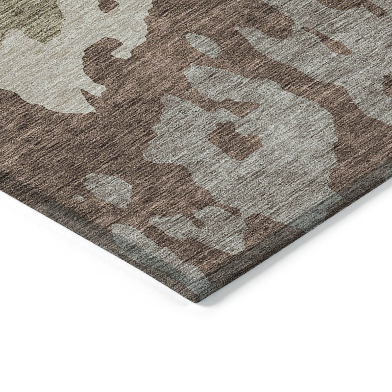 Arpin 3' X 5' Beige And Taupe Abstract Washable Indoor Outdoor Area Rug
