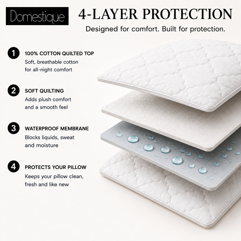 Cotton King Waterproof Pillow Protectors, Set of 2, 100% Cotton Diamond Quilted Pillow Covers with Zipper Closure, Soft Breathable Machine Washable Pillow Protectors by Domestique