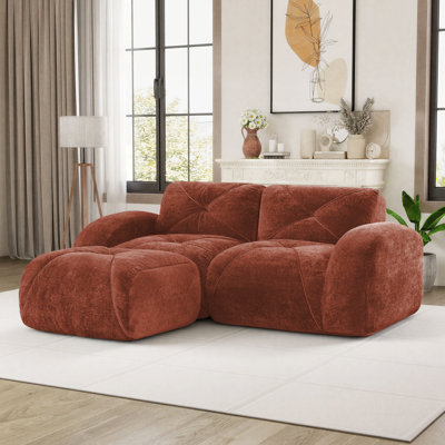 3-Piece L-Shaped No Assembly Modular Compression Sectional Sofa in Velvet Upholstery with Versatile Ottoman, Cloud-Like Comfort