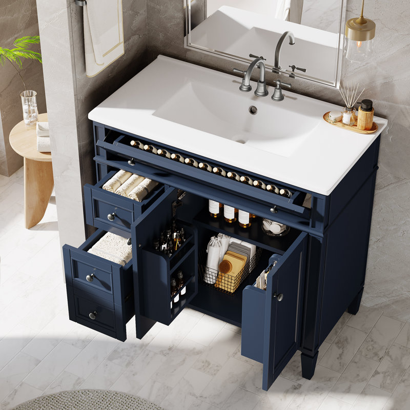 Meuble-lavabo simple 36 po avec comptoir 36 po, Bleu, 36"