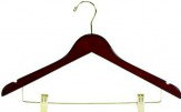 Cintre de costume plat en bois avec pince pour jupe / pantalon, Noyer / Laiton