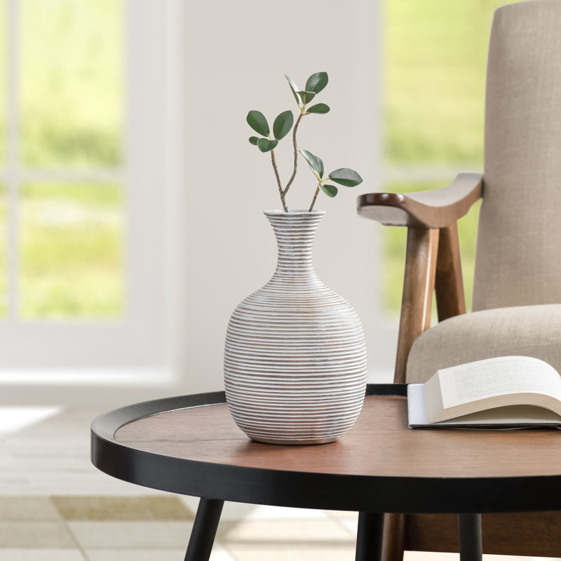 Vase de table en résine Palomo, H 8 po x l 5 po x P 5 po, Blanchir
