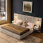 Très grand lit tapissier en chenille plissée et à angle - lumières réglables, tête de lit plateforme, table de chevet, lampes, beige