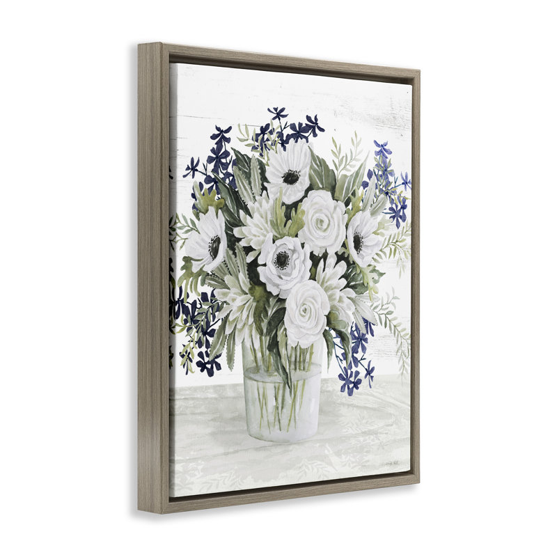 Vase anémone mixte, H 17 po x l 21 po, Cadre flottant orme Montalcino