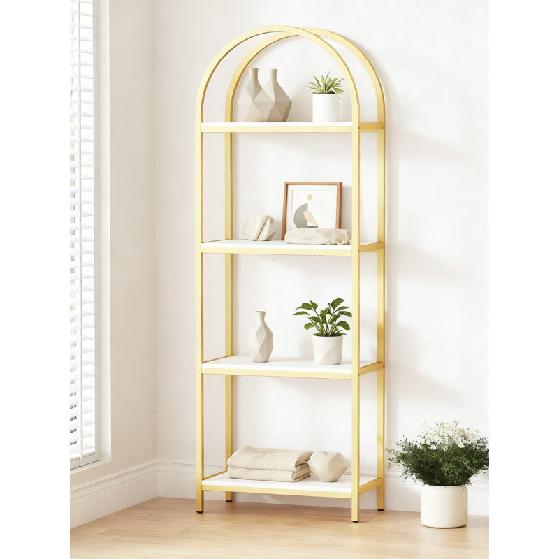 Bibliothèque industrielle à 4 niveaux, tablette de rangement ouverte avec structure en métal pour l'organisation du salon, du bureau et de la chambre à coucher