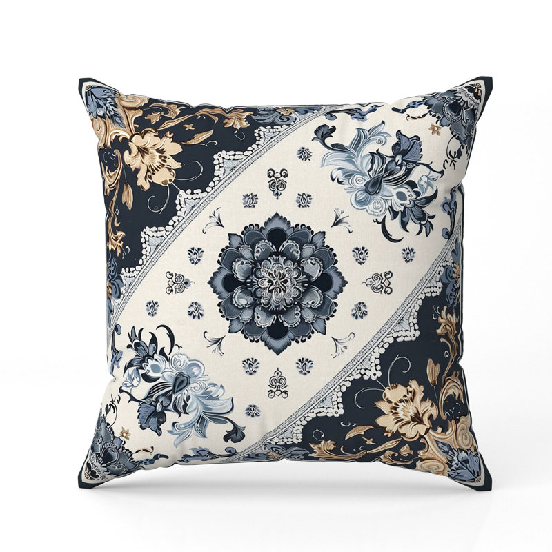 Coussin Timeless Blooms, H 16 po x l 16 po, Gris / Orange