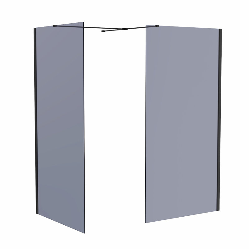 Matte Black Walk In Shower Enclosure Wet Room Grey Glass Screen Pack 800mm and 800mm Panels