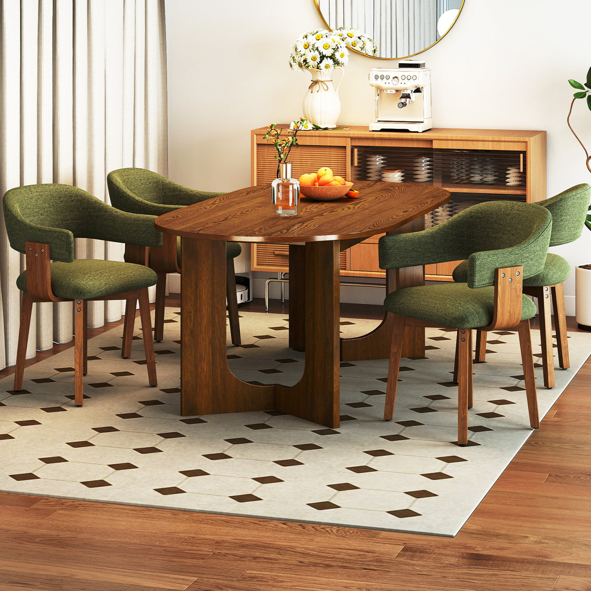 George Oliver Modern 5-Piece Oval Brown Dining Set With Upholstered ...