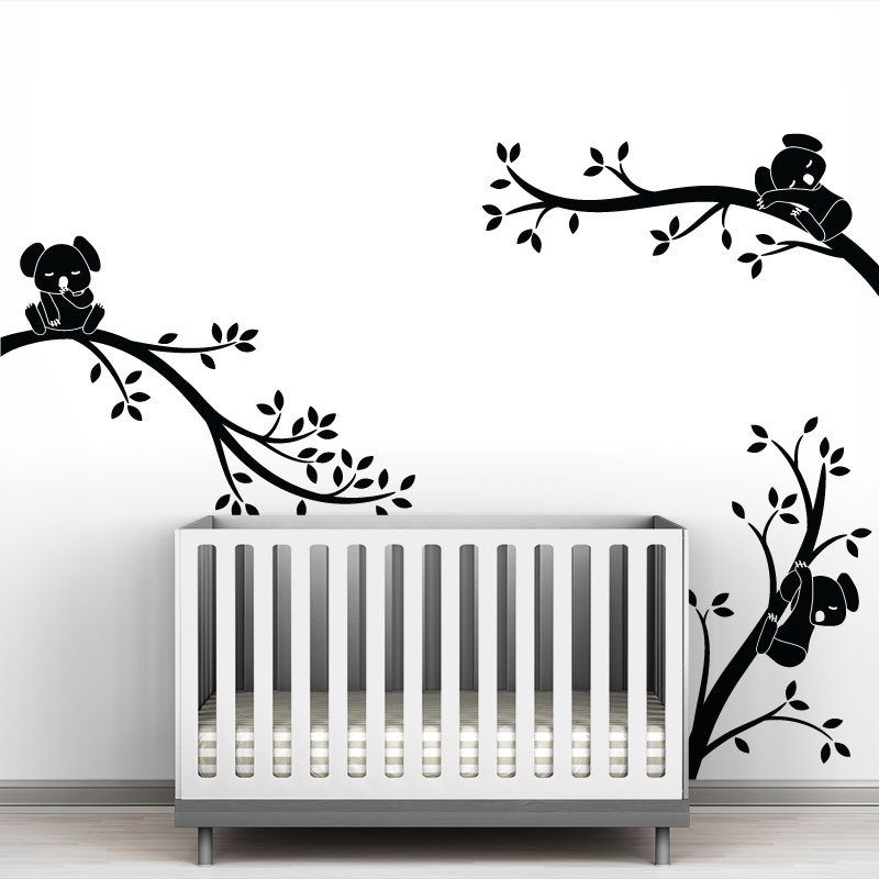 Décalcomanie murale branches monochrome tree branches Koala, Noir