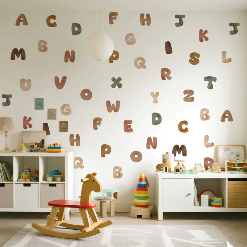 Aquarelle, bohème, alphabet, décalcomanies murales, lettres, autocollants muraux pour enfants, salle de jeux, salle de classe