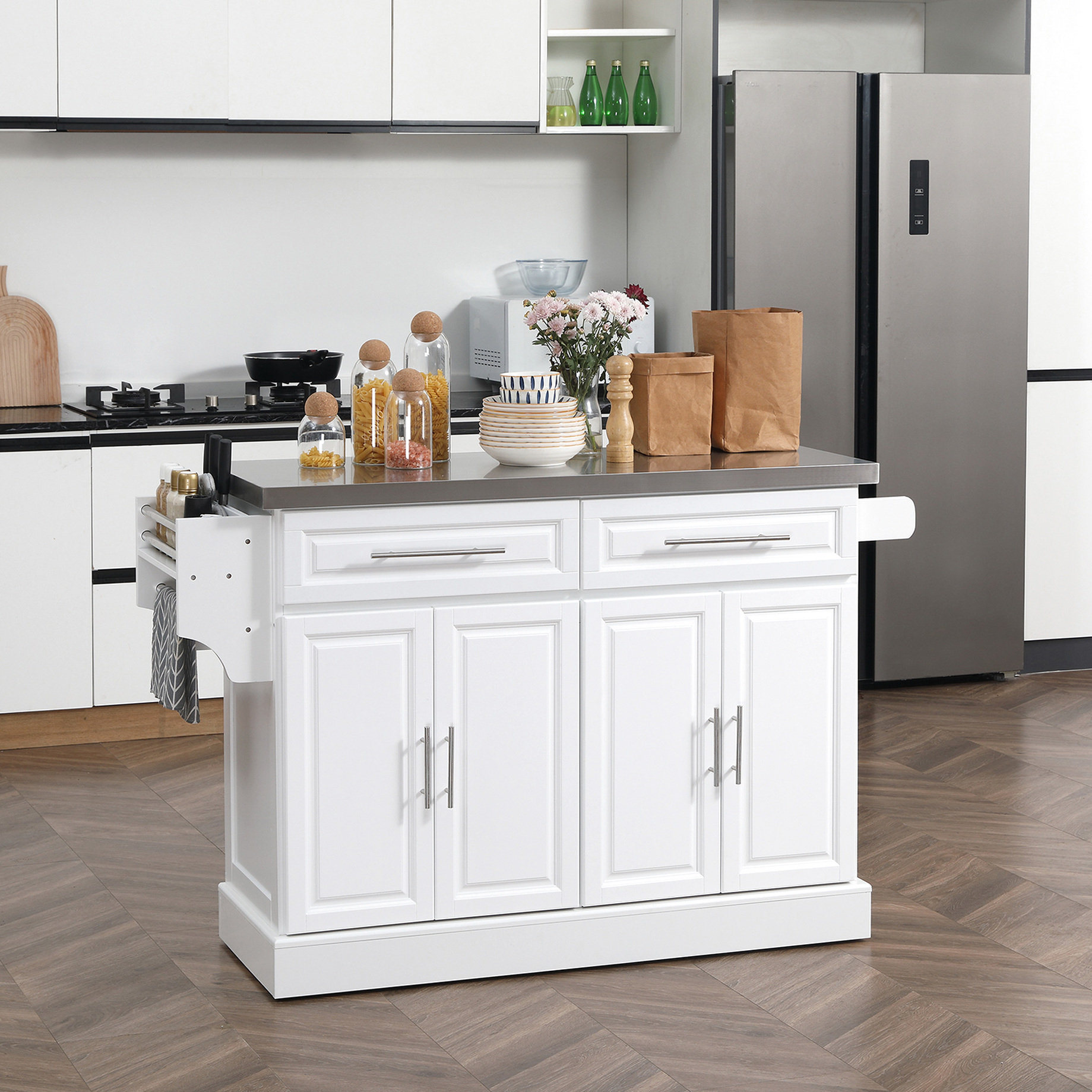 Latitude Run® Kitchen Island Cart With Stainless Steel Top And ...