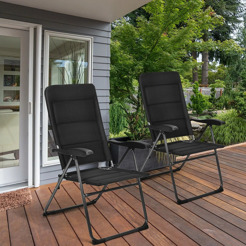 2 chaises de patio pliantes à dossier inclinables et réglables, 2, Noir