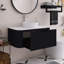 Meuble-lavabo mural 36 po avec bords arrondis et conception rayée, armoire de rangement avec tiroir, jumelé à un lavabo rond en céramique blanche-892289759