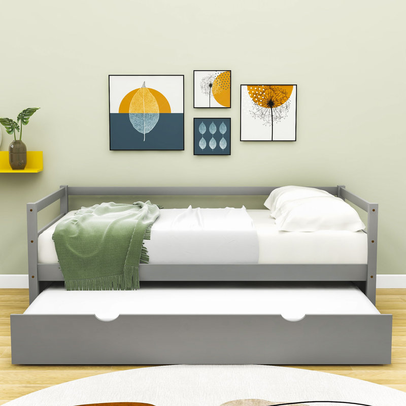 Masimba Twin Size Wooden Daybed with Trundle, Gray