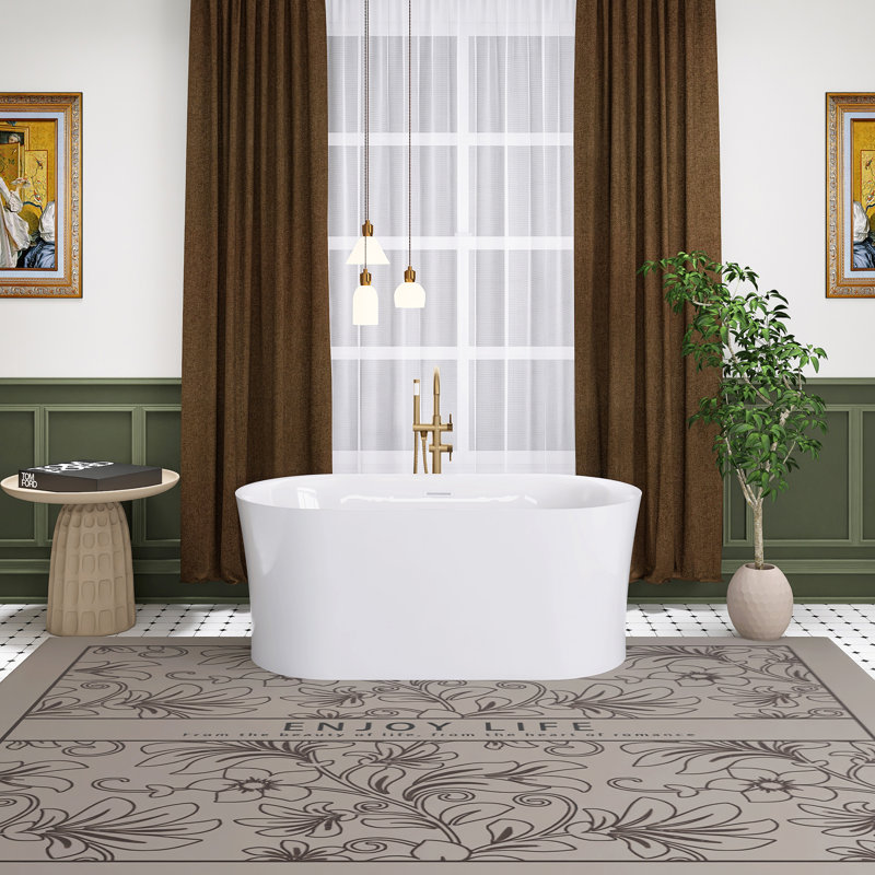 59" Glossy White Acrylic Freestanding Soaking Bathtub