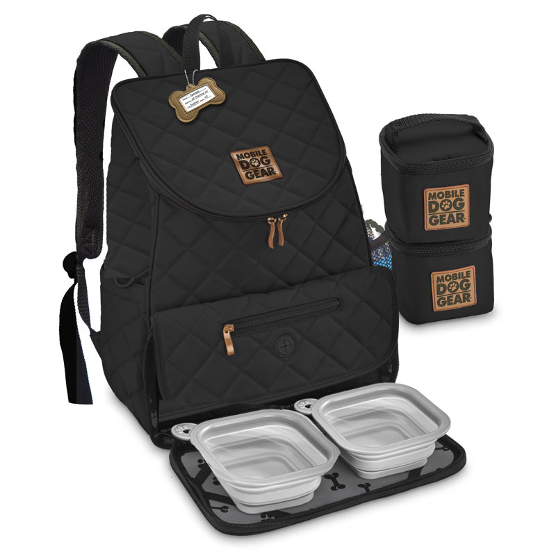 Black Quilted Rolling Dog Carrier Backpack with Accessories