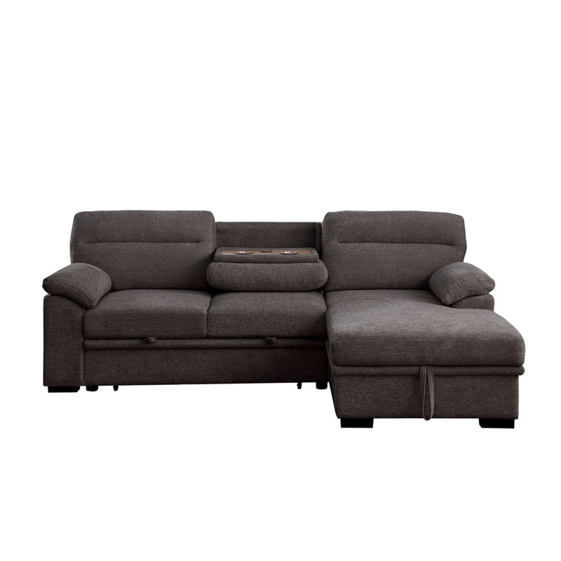 Canapé-lit modulaire en chenille en tissu brun de 94 po avec méridienne Kipriano II