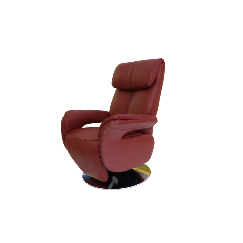 Romola Leather Swivel Power Recliner, Red Genuine Leather