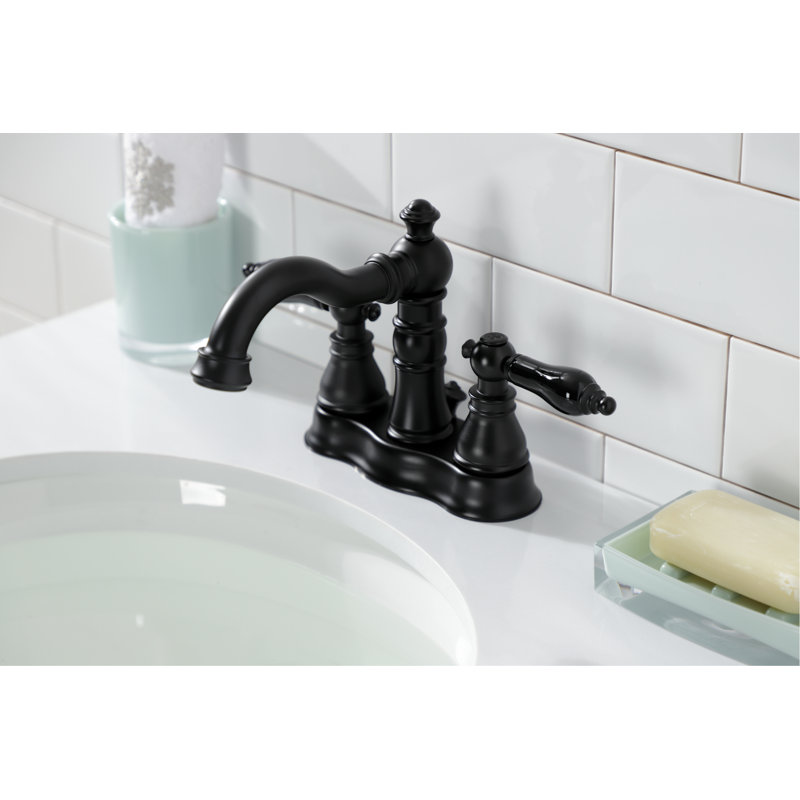 Kingston Brass American Patriot Two-Handle 3-Hole Deck Mount 4" Centerset Bathroom Faucet with Pop-Up Drain, Matte Black