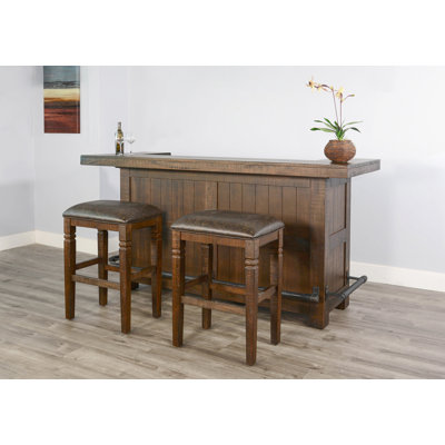 80" Traditional Wood Home Bar with Stools