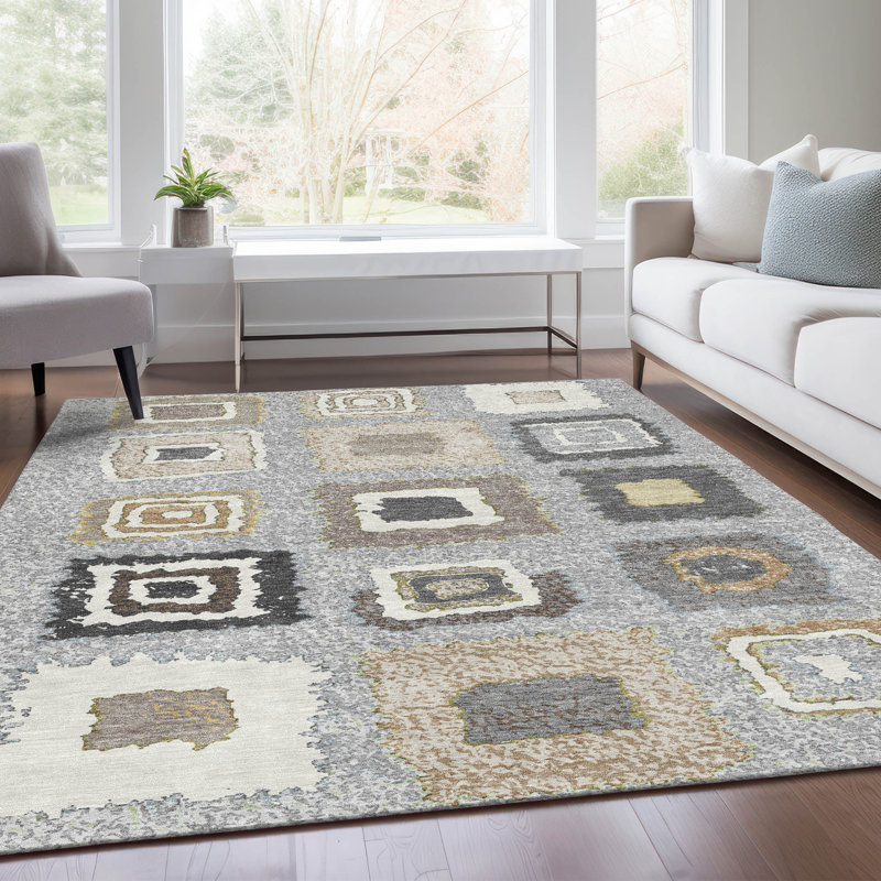 Machine Washable Indoor/Outdoor Xhevrie Gray Rug, Rectangle 9' x 12'