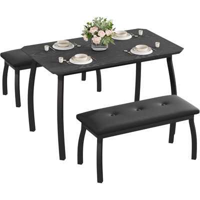 Dining Table Set for 4, Rectangular Wood Kitchen Table with 2 Upholstered Chairs, Modern Farmhouse Dining Set for Small Spaces, for Kitchen Room and S