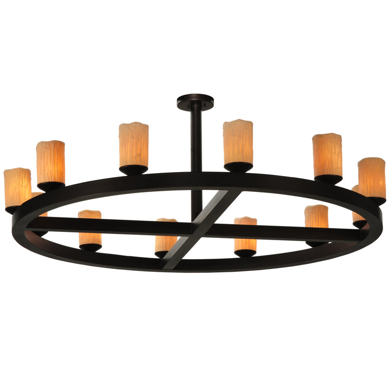 12 - Light Dimmable Wagon Wheel Chandelier