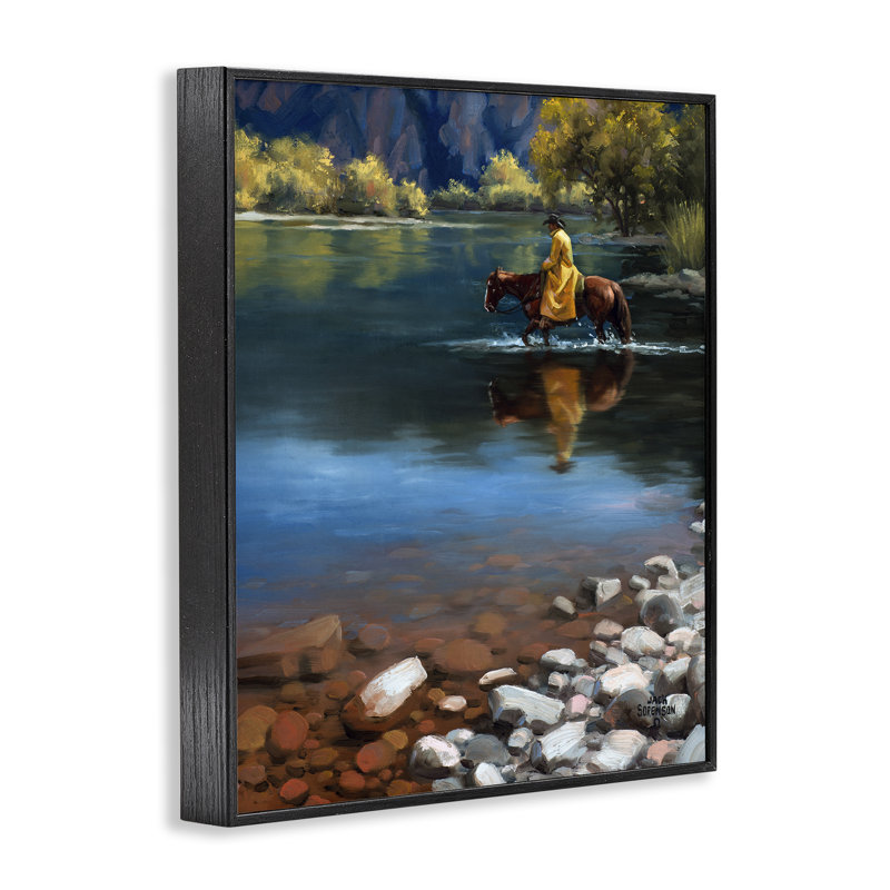 «Horse & Man in Rocky River», art de la giclée encadrée, design par Jack Sorenson, H 14 po x l 11 po