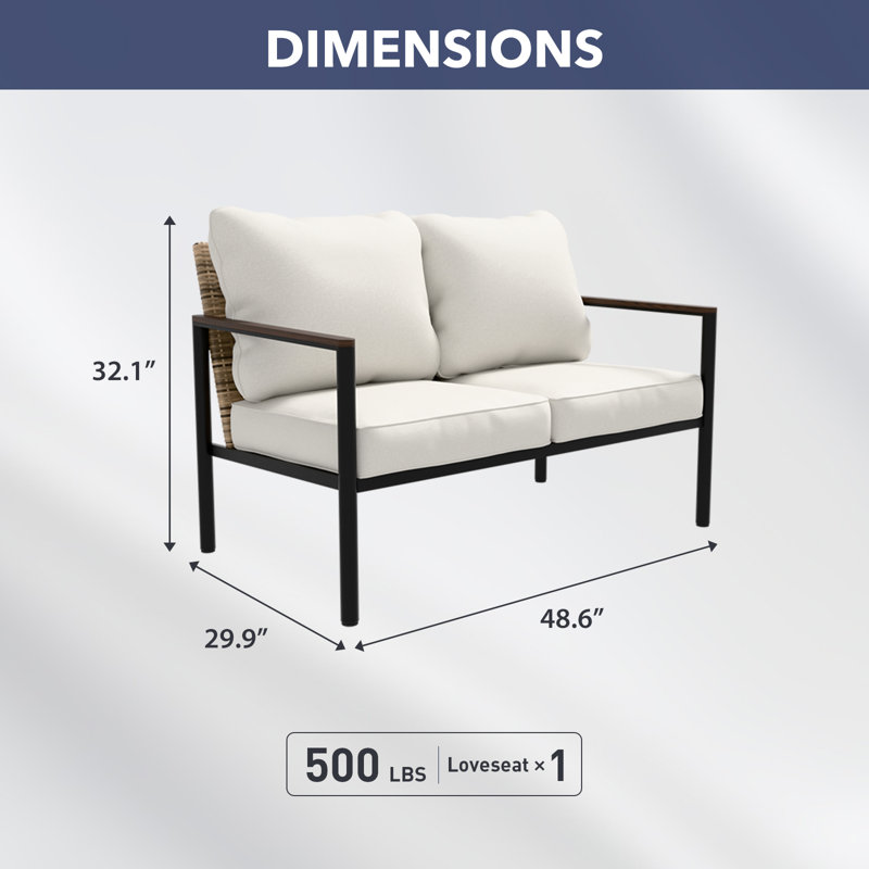 Outdoor Wicker Loveseat with Cushions, Beige