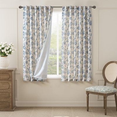 Linen Blend Semi Sheer Pod Pocket Floral Patterned French Country Curtains