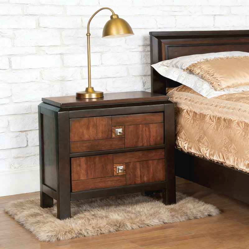 Acacia Walnut 1pc Nightstand Only Transitional Solid wood 2-Drawers Square Chrome Knobs Multitone Unique Nightstand