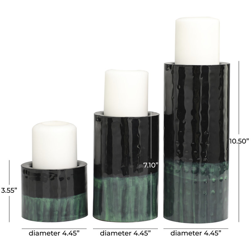 Metal Color block Decorative Candle Holder, Polished Black/Polished Green
