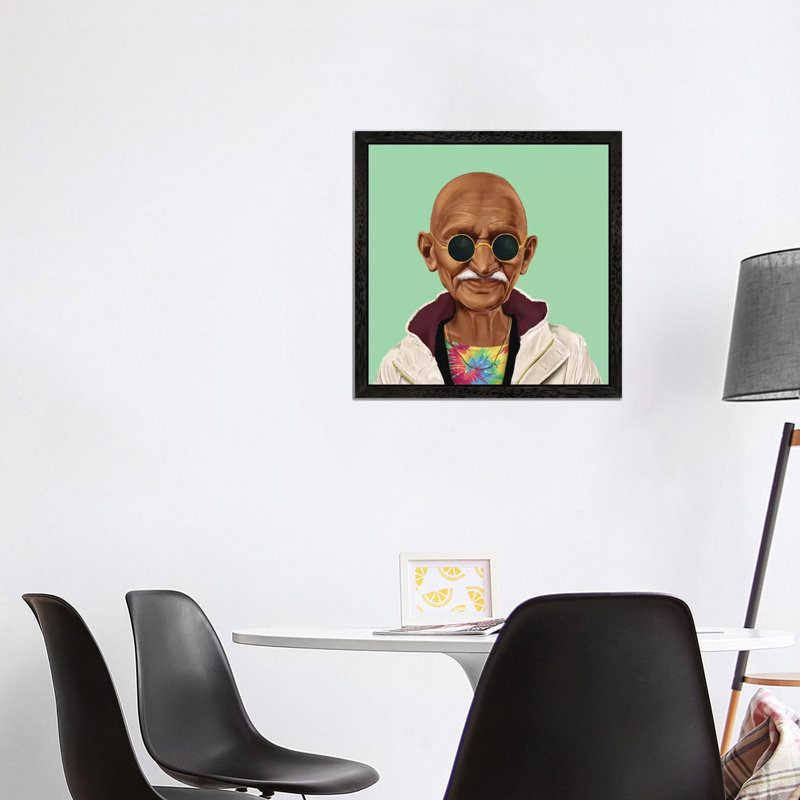 Mahatma Gandhi by Amit Shimoni - Floater Frame Print on Canvas, 45.72 cm H x 45.72 cm W, Black Framed