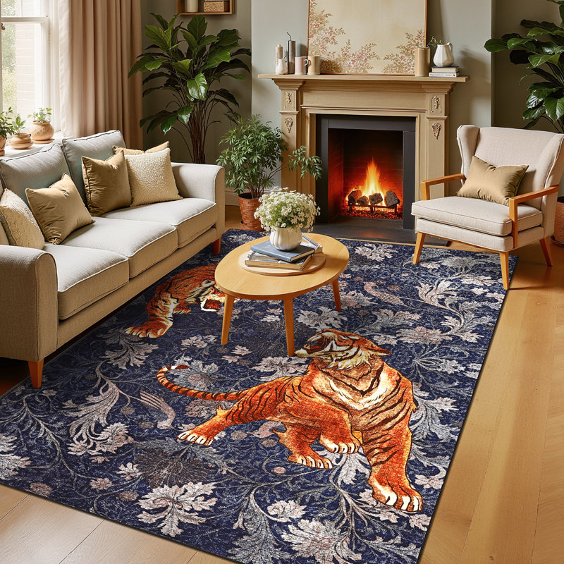 Tapis lavables Tiger pour tapis de salon Vintage, Marine, Rectangle 5 pi x 7 pi