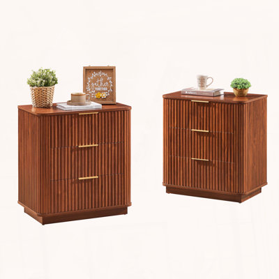 Set of 2 Curved Wave Nightstands with 3 Drawers
