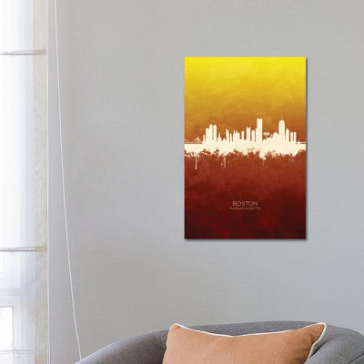 Boston Massachusetts Skyline Red Gold by Michael Tompsett - Wrapped Canvas Print