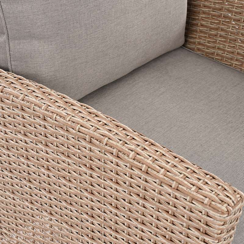 Ensemble de salle à manger modulaire en rotin avec coussins 6 pièces Anthwan, Gris, Naturel