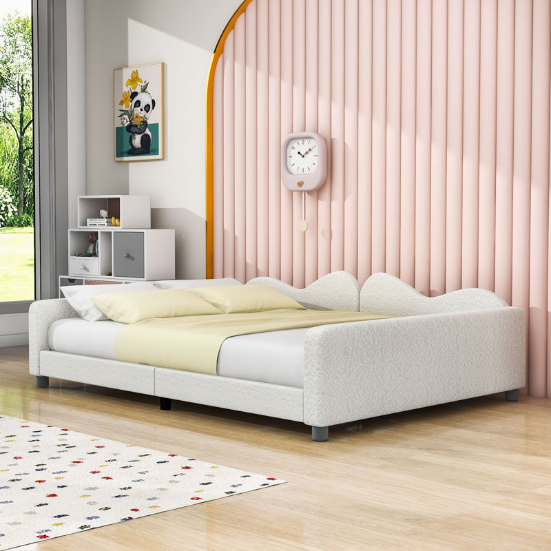 Wood Upholstered Daybed with Cloud-Shaped Backrest, White, Twin