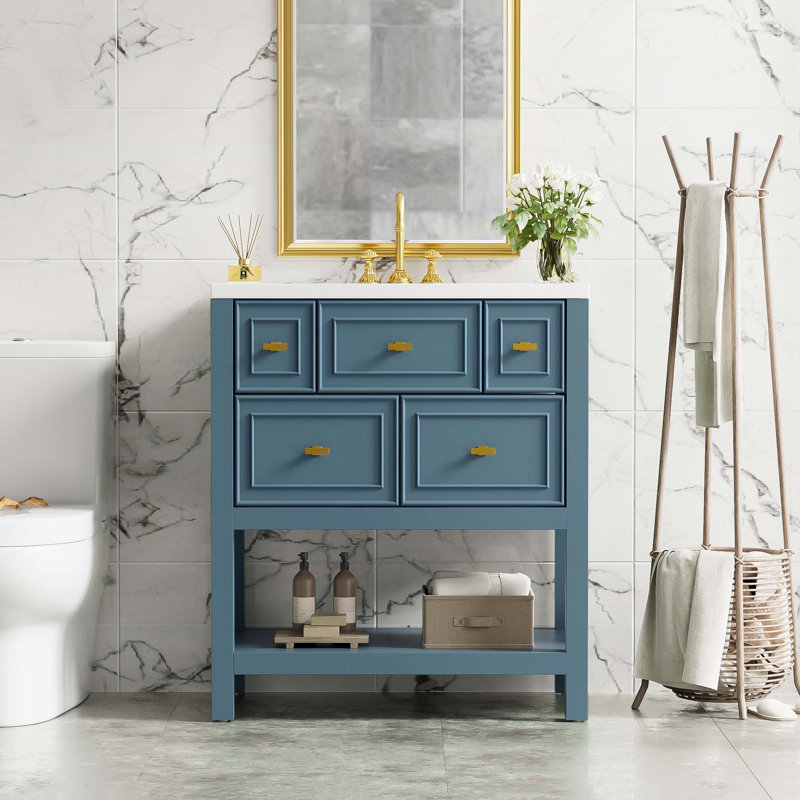 Meuble-lavabo 30 po avec lavabo en céramique, Bleu