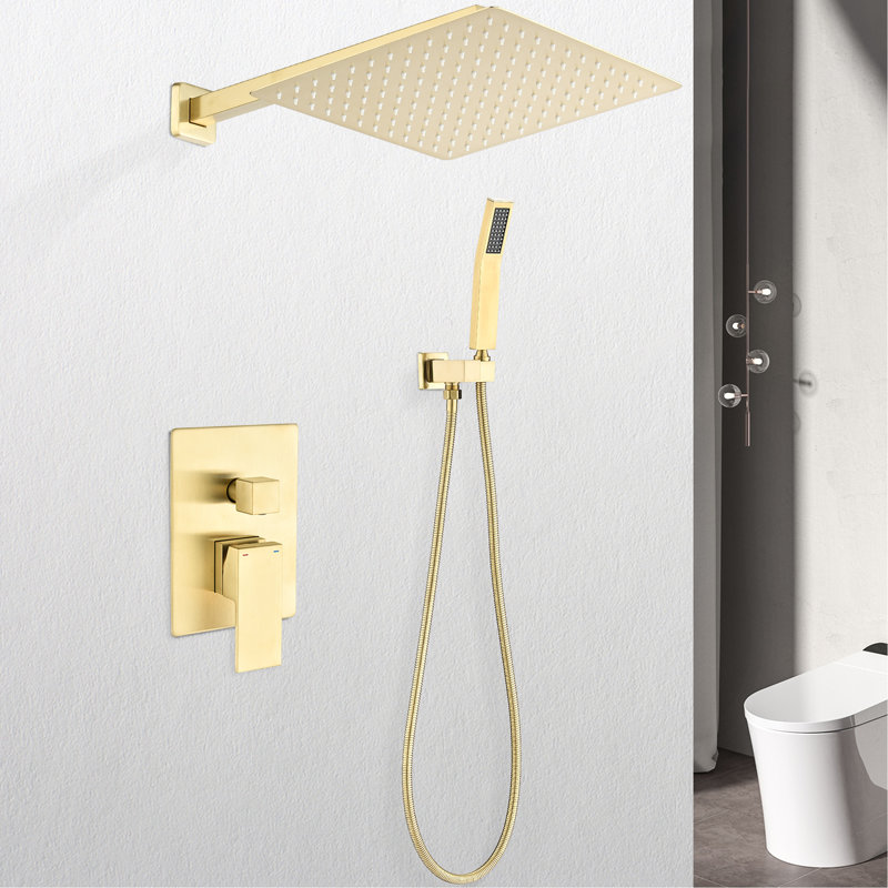 Douche de luxe en laiton doré - Tête de douche murale 10 po, Doré