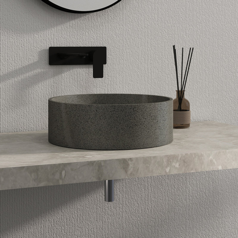 Lavabo de salle de bain en pierre 15,7 "Zen, Gris, Circular