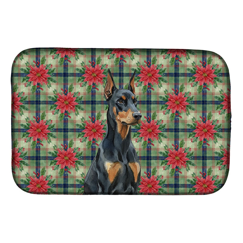 Tapis de vaisselle Doberman Pinscher Christmas PoinsettIas