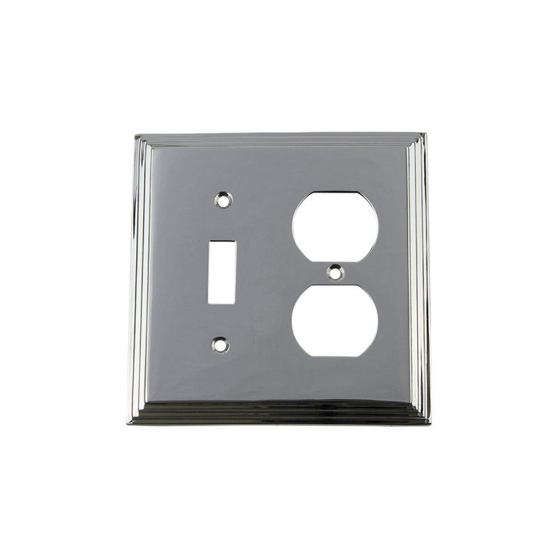 Plaque murale en mélange de prises de courant en duplex 2 groupes Deco, Chrome brillant
