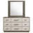 Fene Wide Dresser With Rectangle Mirror, 9 Drawers, Gray-Almond Wood